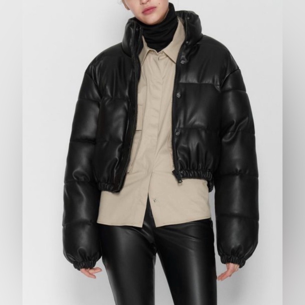 ZARA Faux Leather Puffer Jacket - Picture 10 of 10